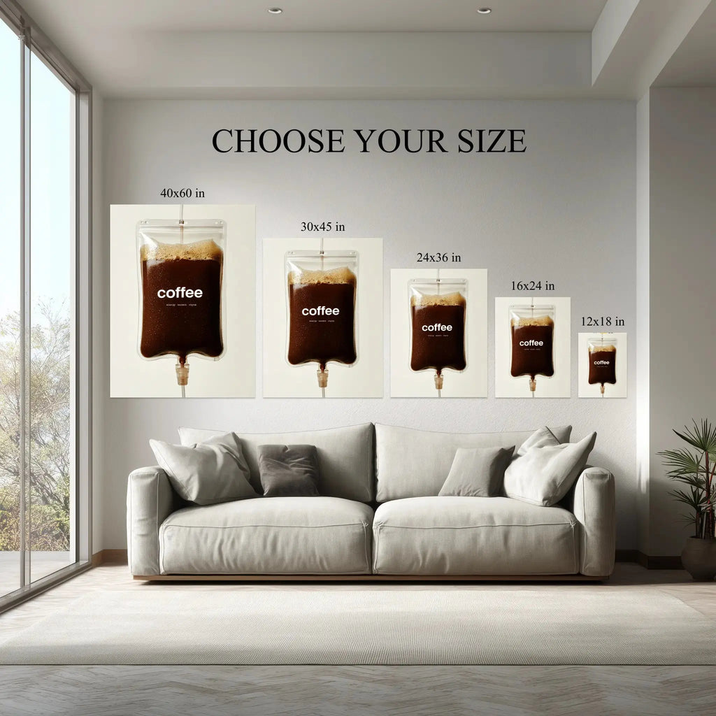 IV Coffee Wall Art – Caffeine Life Support Canvas – Minimalist Modern Concept Poster – Ready to Hang Kubo Gallery