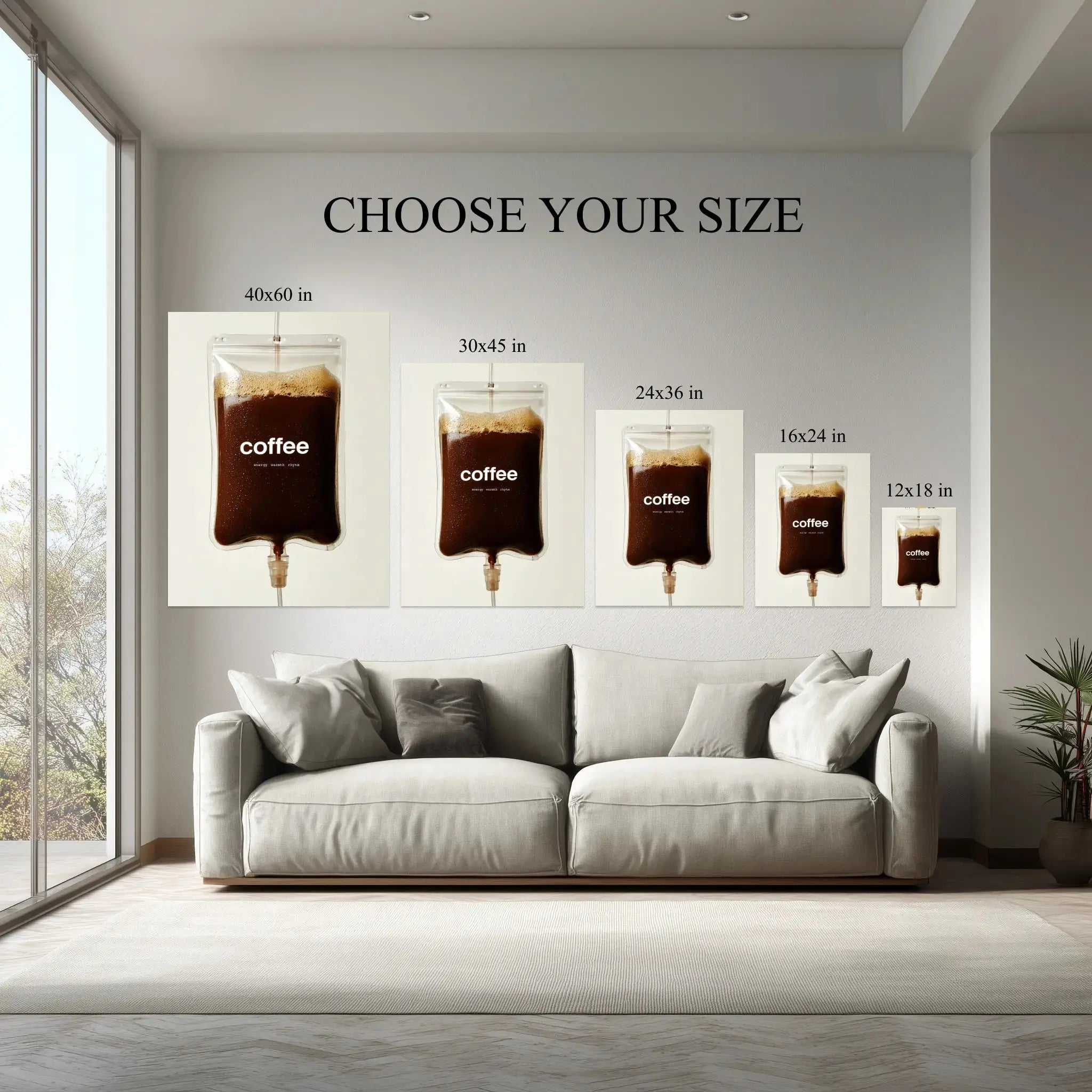IV Coffee Wall Art – Caffeine Life Support Canvas – Minimalist Modern Concept Poster – Ready to Hang Kubo Gallery