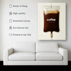 IV Coffee Wall Art – Caffeine Life Support Canvas – Minimalist Modern Concept Poster – Ready to Hang Kubo Gallery