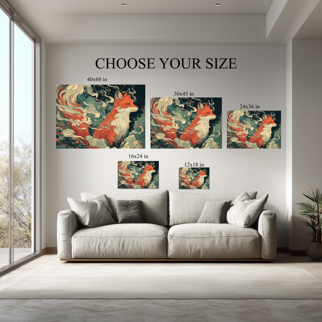 Japanese Kitsune Fox Wall Art – Mystical Ukiyo‑E Style Canvas – Traditional Asian Mythology Decor Kubo Gallery