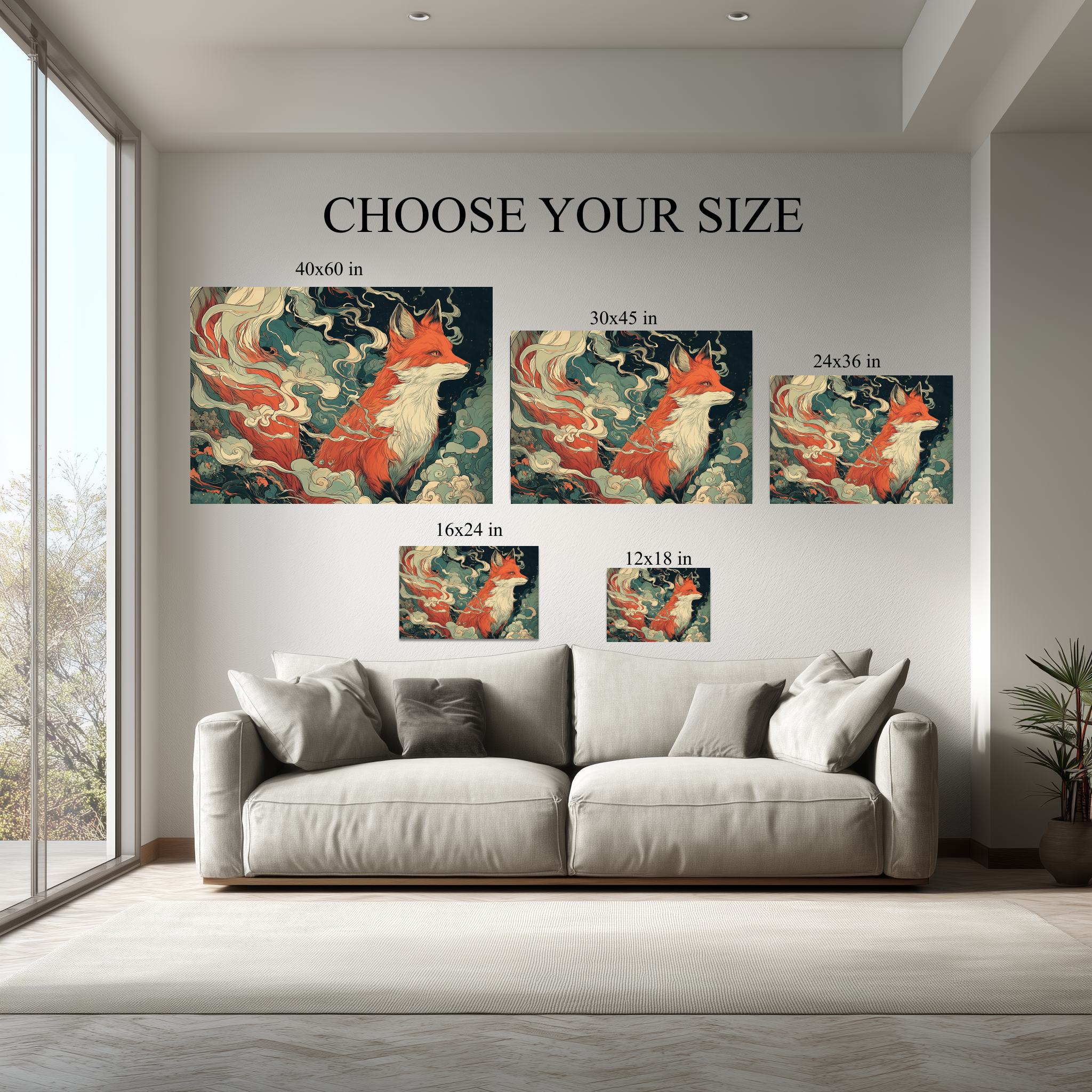 Japanese Kitsune Fox Wall Art – Mystical Ukiyo‑E Style Canvas – Traditional Asian Mythology Decor Kubo Gallery