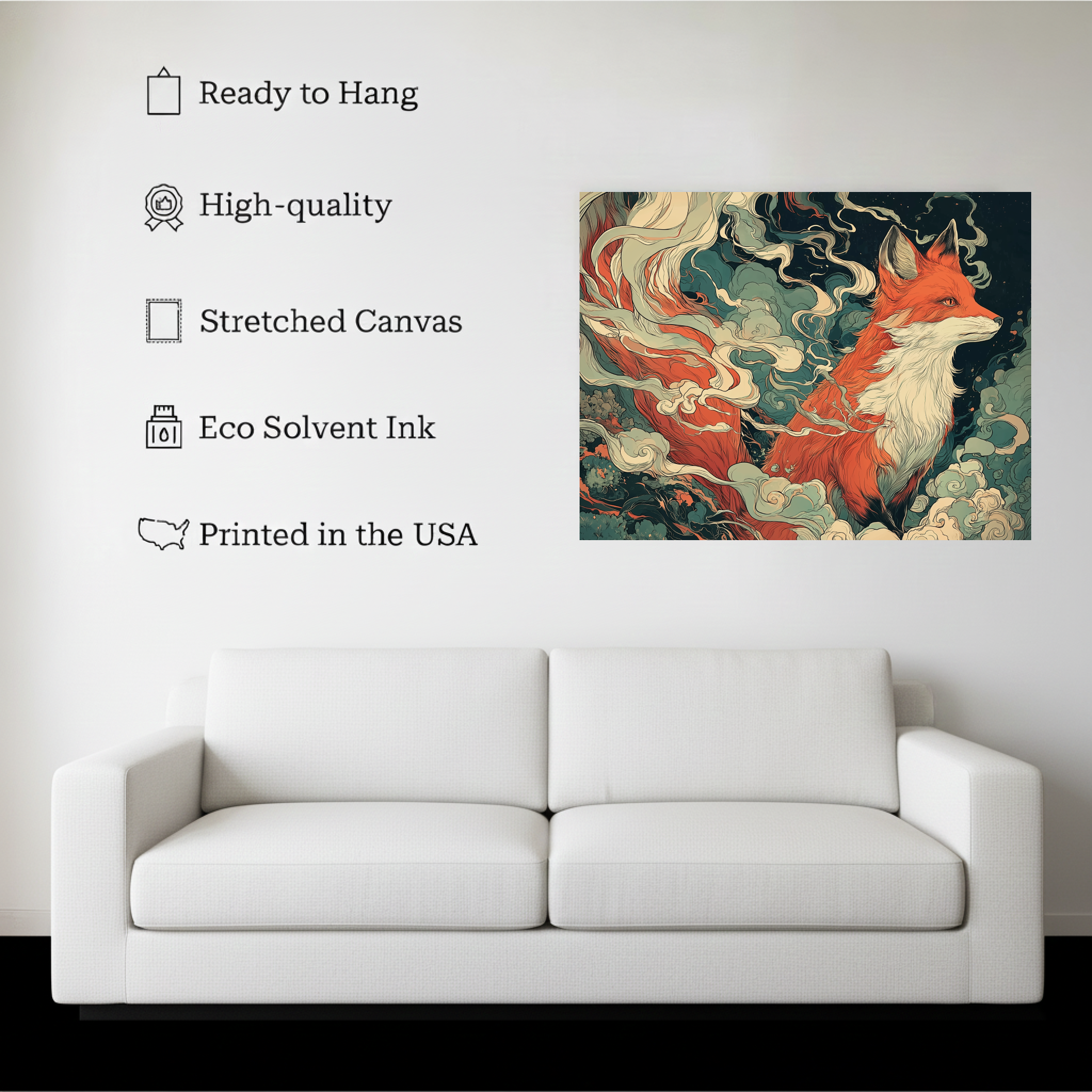 Japanese Kitsune Fox Wall Art – Mystical Ukiyo‑E Style Canvas – Traditional Asian Mythology Decor Kubo Gallery