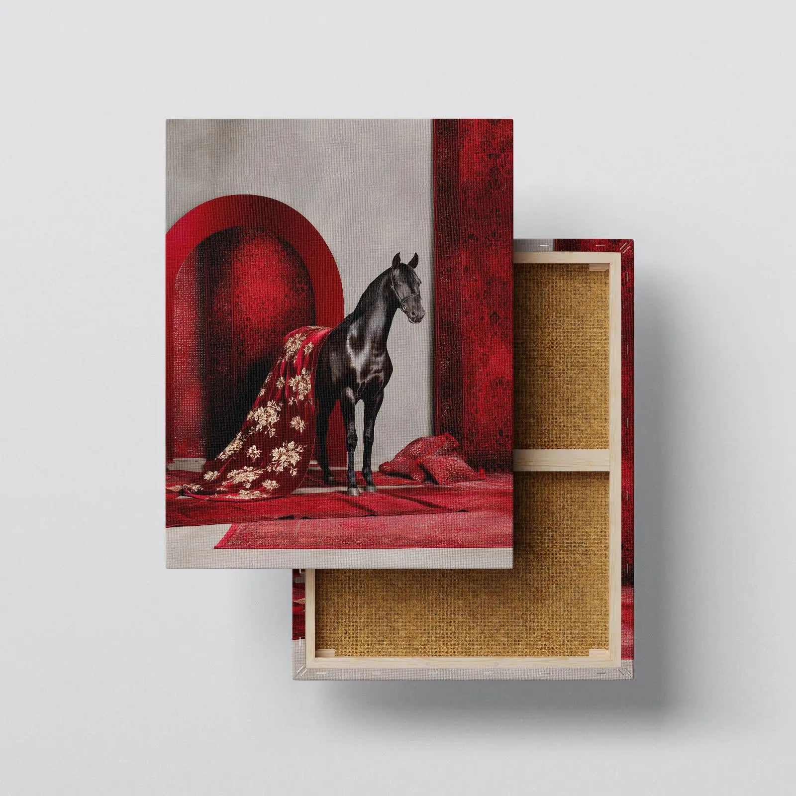 Black Arabian Horse Fine Art Print – Luxury Red Interior Wall Decor Kubo Gallery