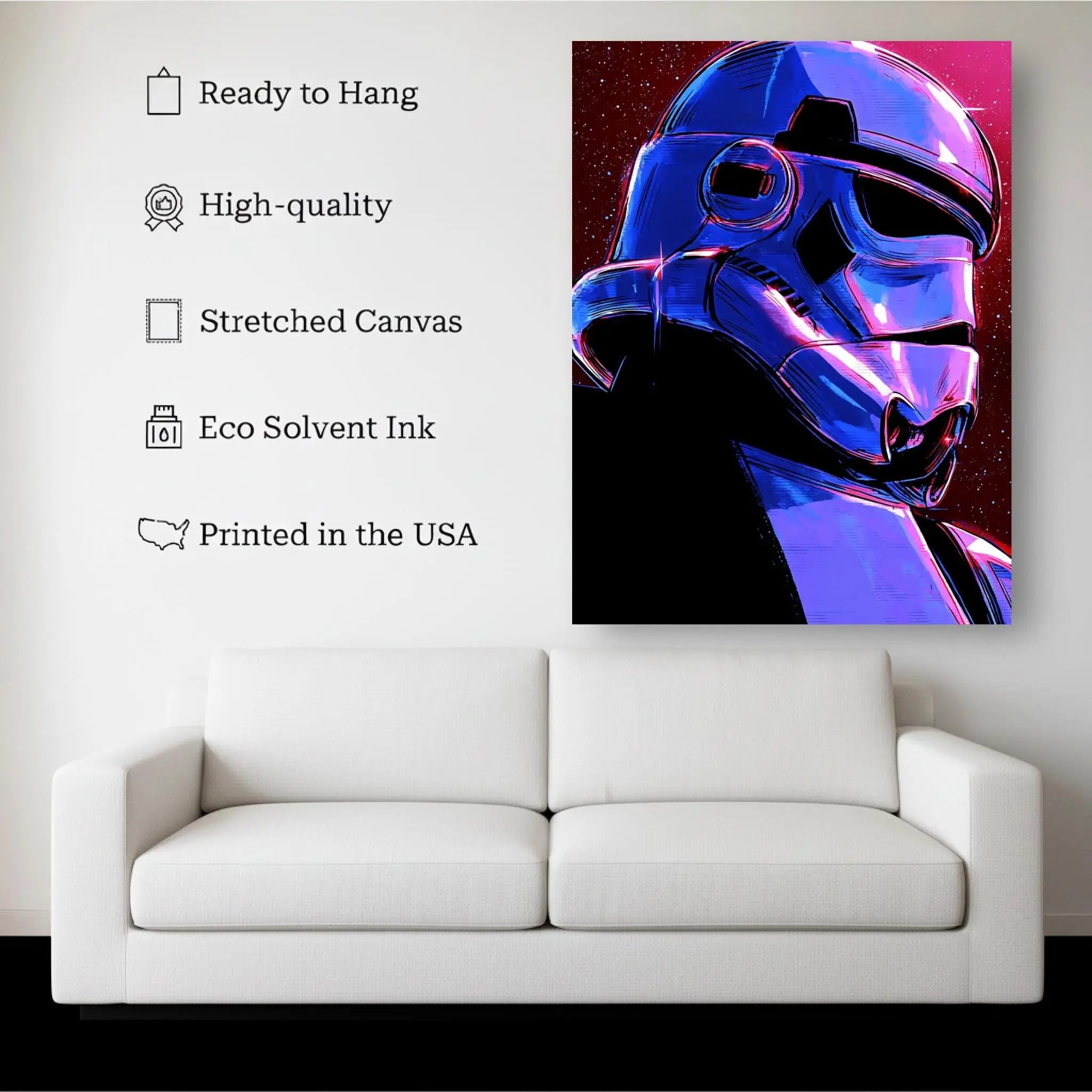 Cyberpunk Stormtrooper Poster – Neon Sci-Fi Wall Art Print, Futuristic Helmet Canvas, Star Wars Art for Gaming or Pop Culture Decor Kubo Gallery