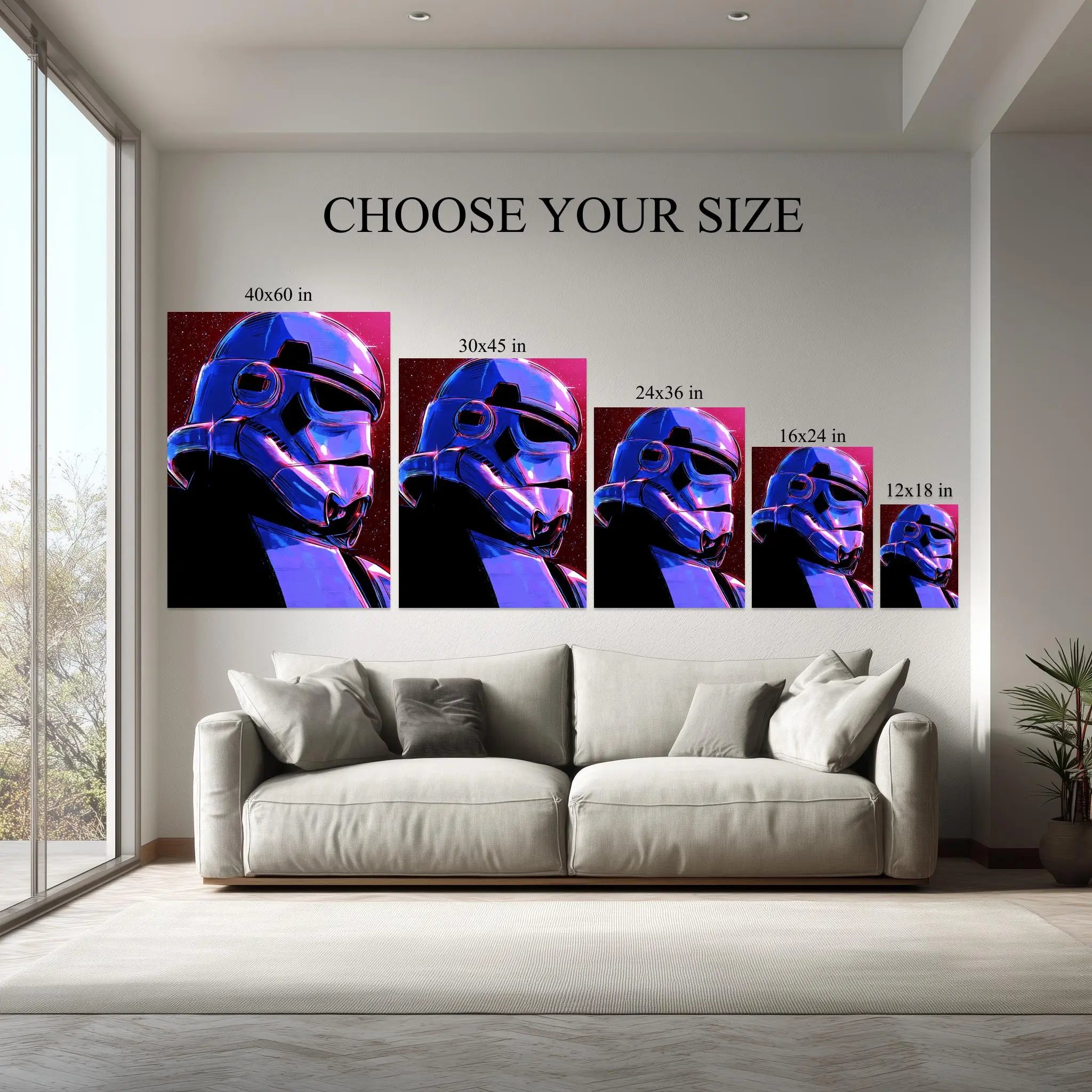 Cyberpunk Stormtrooper Poster – Neon Sci-Fi Wall Art Print, Futuristic Helmet Canvas, Star Wars Art for Gaming or Pop Culture Decor Kubo Gallery