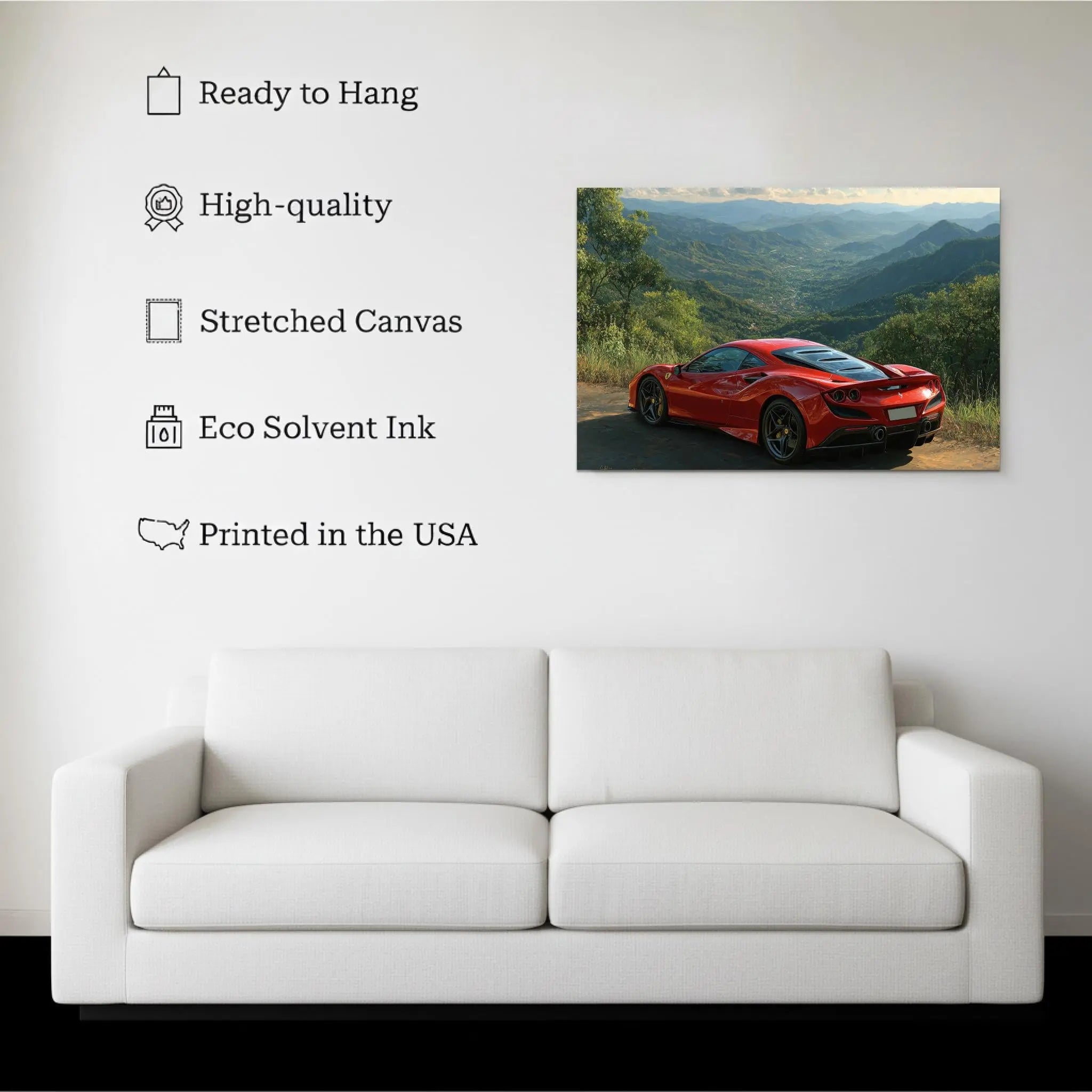 Ferrari Mountain Canvas – Red F8 Tributo Car Wall Art, Supercar Landscape Print, Exotic Car Poster, Ready to Hang Home Room Office Decor Kubo Gallery
