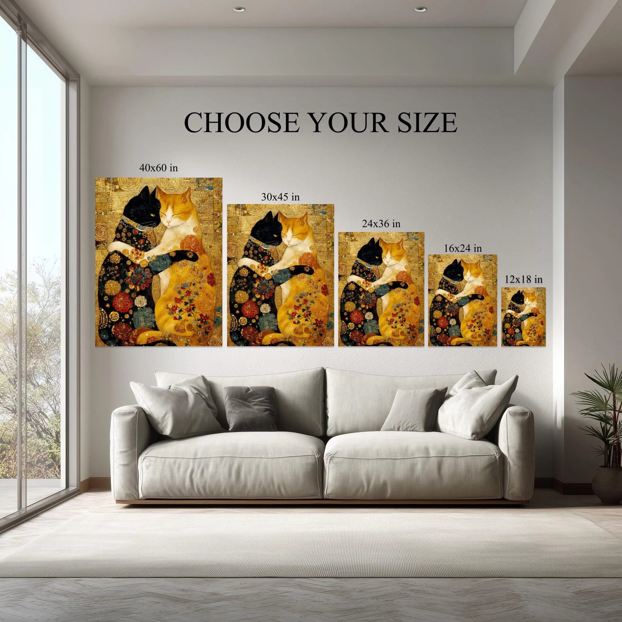Golden Feline Embrace – Klimt-Style Cat Canvas Print Kubo Gallery