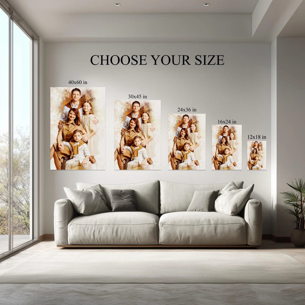 Custom Family Portrait Painting from Photo – Watercolor Style Canvas, Personalized Anniversary Gift for Parents, ready to hang Kubo Gallery