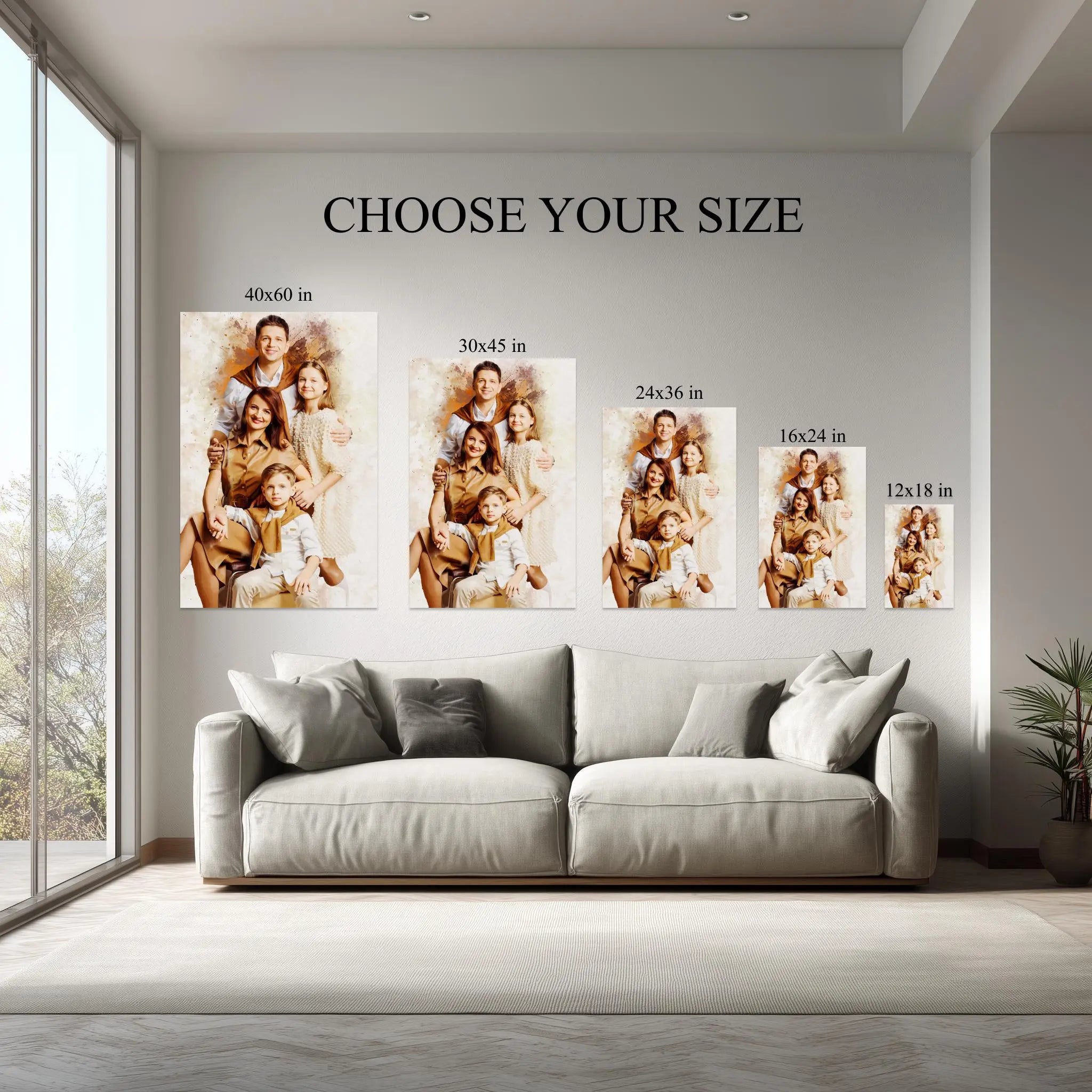 Custom Family Portrait Painting from Photo – Watercolor Style Canvas, Personalized Anniversary Gift for Parents, ready to hang Kubo Gallery