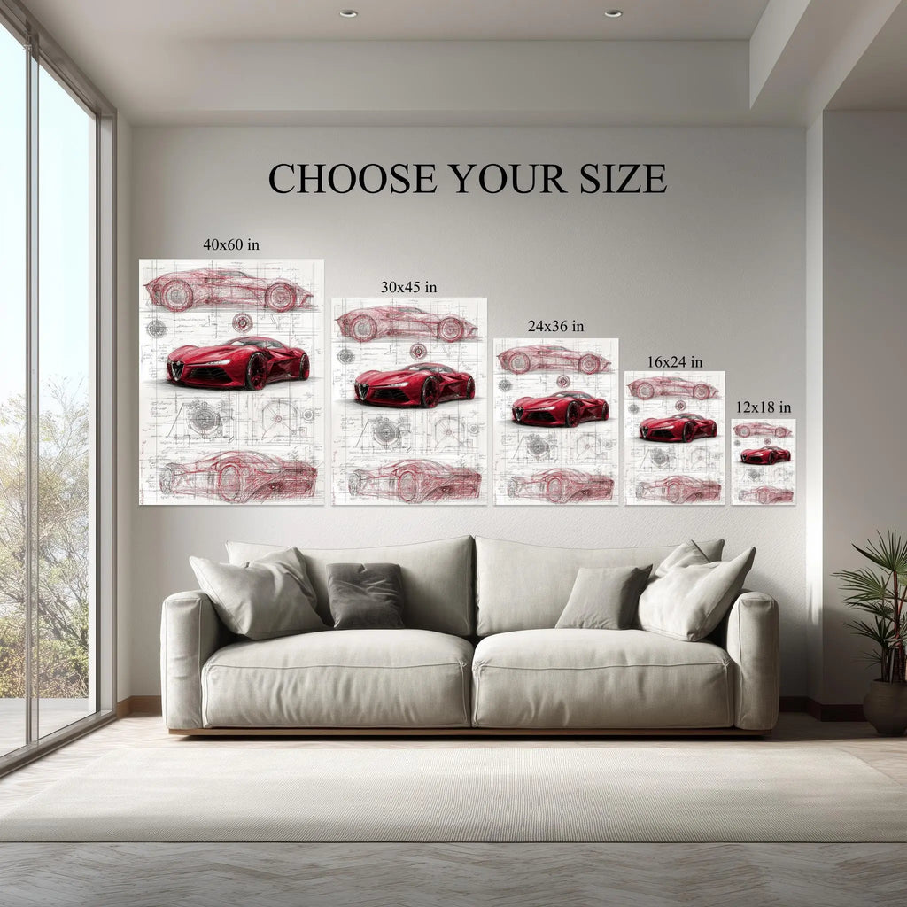 Red Concept Car Blueprint – Futuristic Automotive Design Wall Art Kubo Gallery