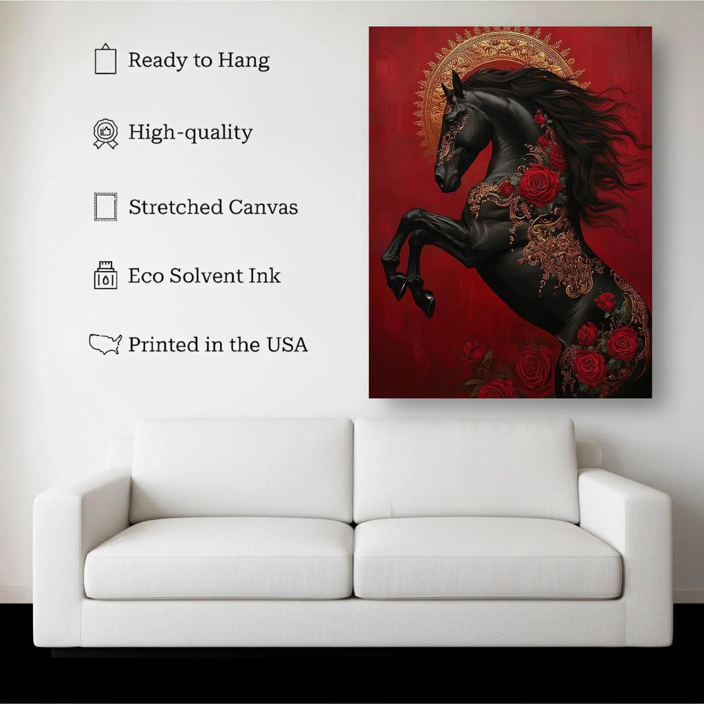 Majestic Black Stallion – Baroque Royal Horse Wall Art Kubo Gallery