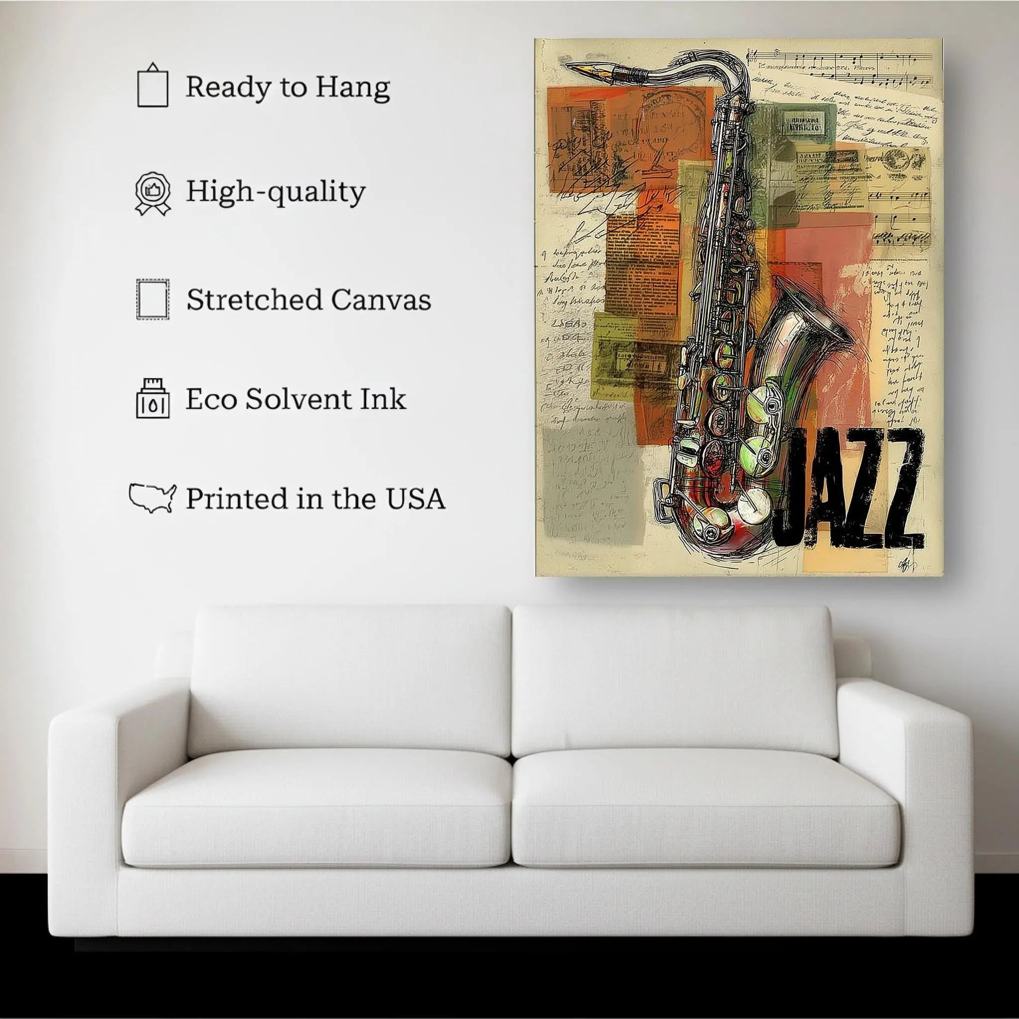 Vintage Jazz Saxophone – Mixed Media Collage Wall Art Kubo Gallery