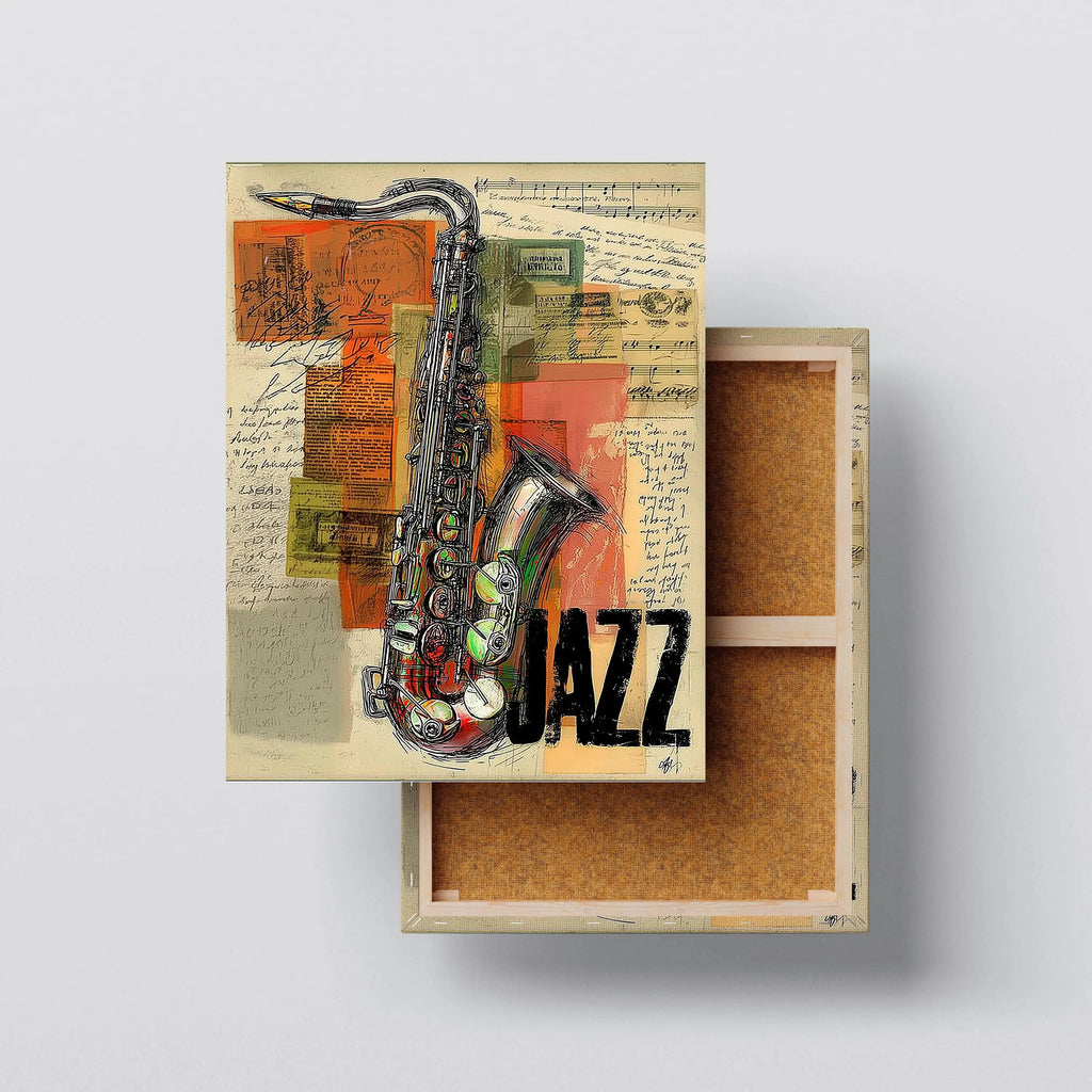Vintage Jazz Saxophone – Mixed Media Collage Wall Art Kubo Gallery