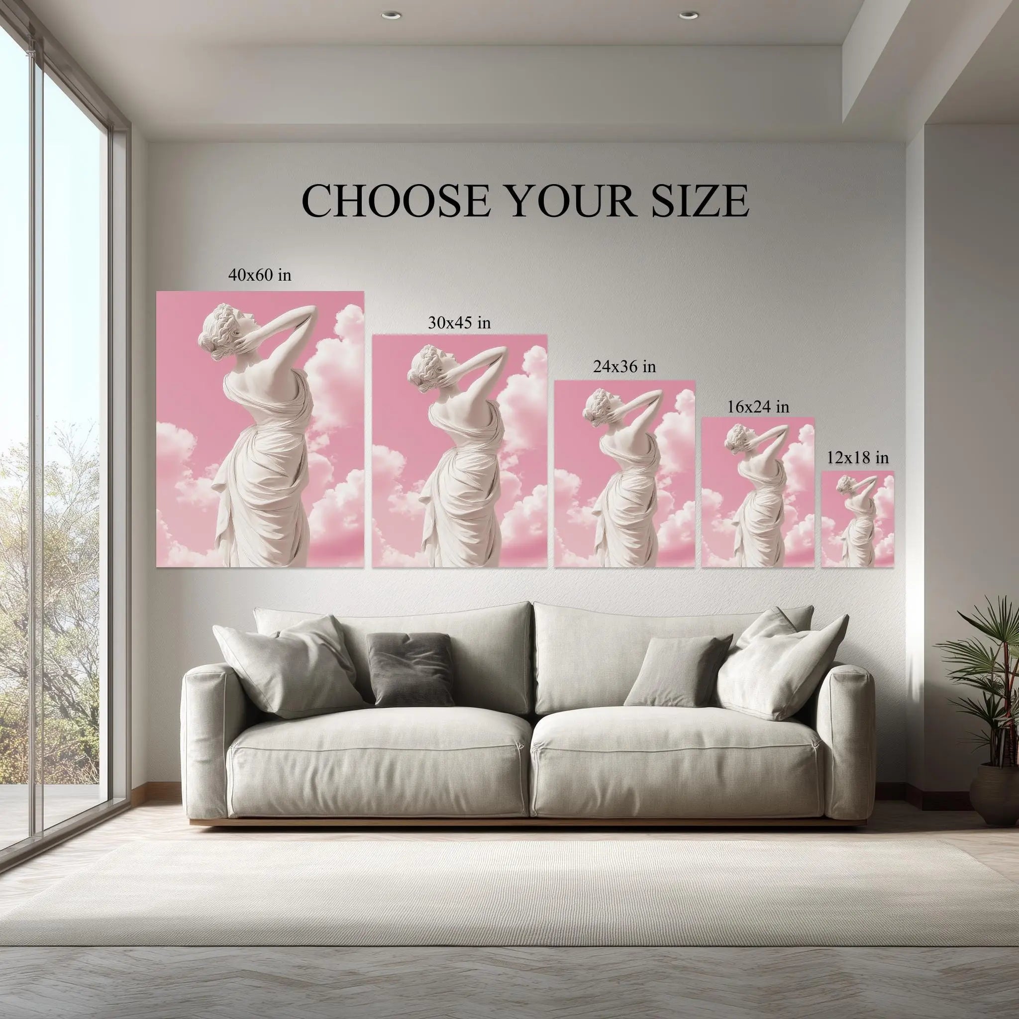 Marble Goddess Under Pink Sky – Neoclassical Surreal Wall Art Kubo Gallery