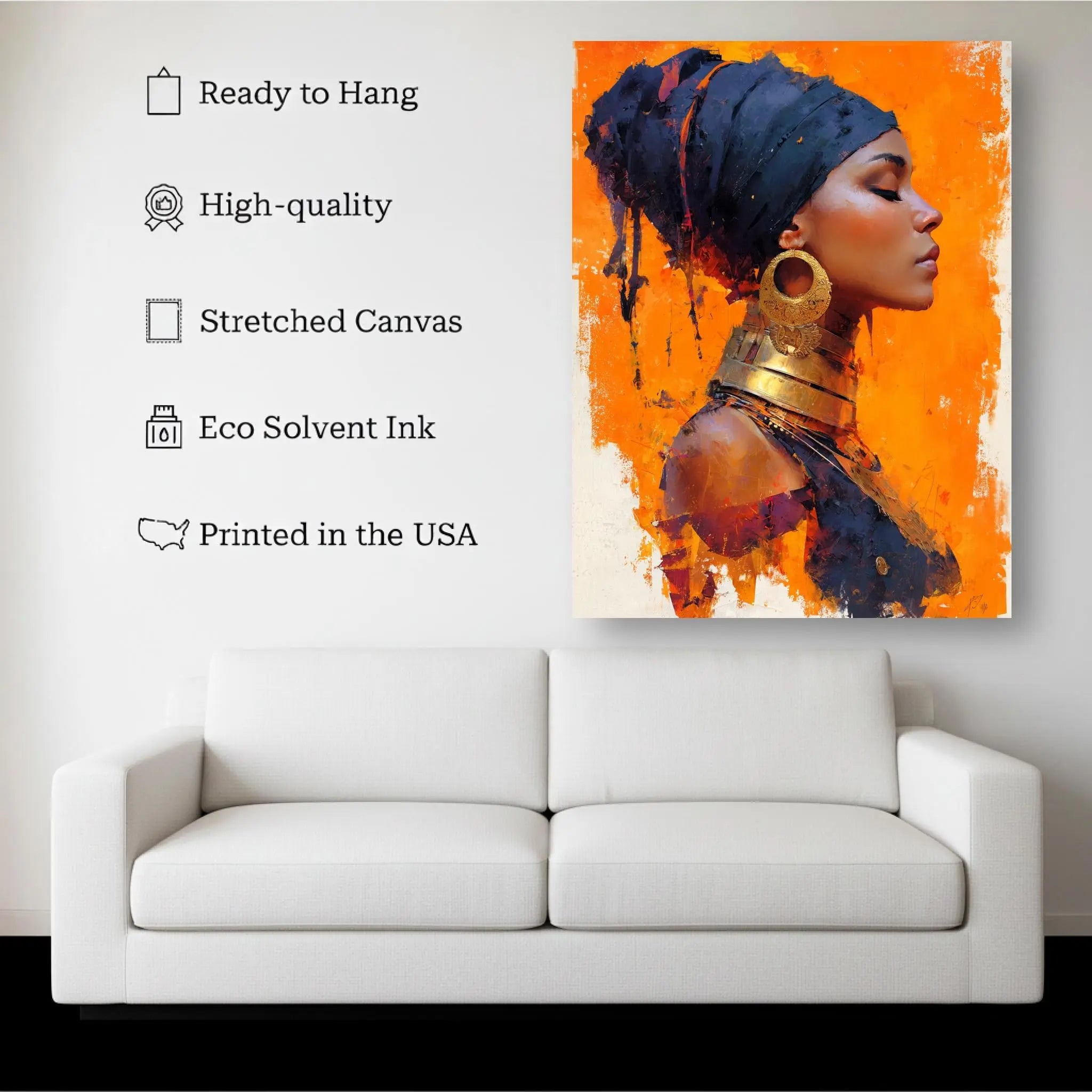 Golden Grace – Afrocentric Portrait Canvas Wall Art Kubo Gallery
