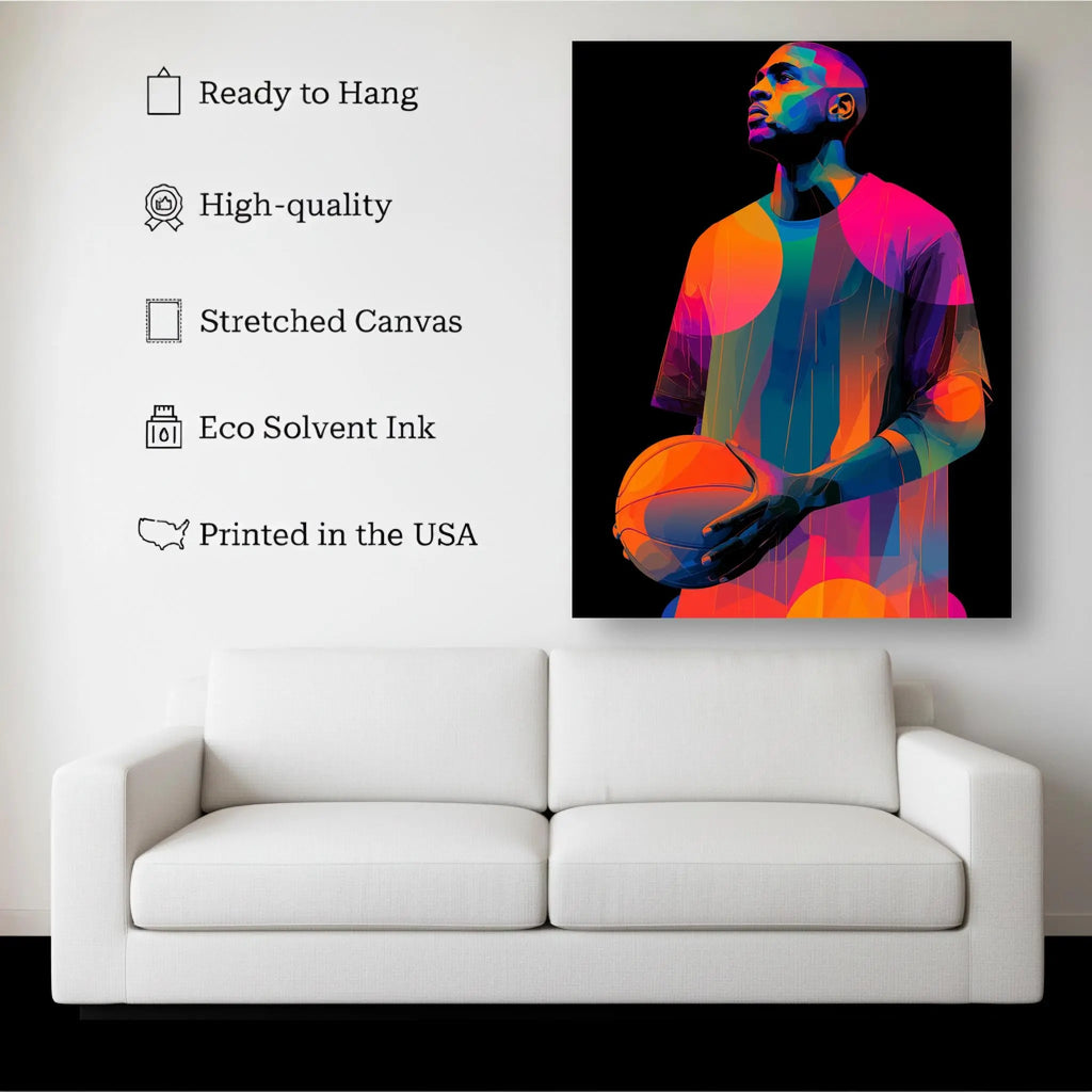 Vibrant Focus – Neon Pop Art Basketball Canvas Print | Kubo.Gallery Kubo Gallery
