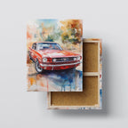 Red Classic Mustang Watercolor Art Print – Vintage Car Wall Decor for Automotive Lovers Kubo Gallery