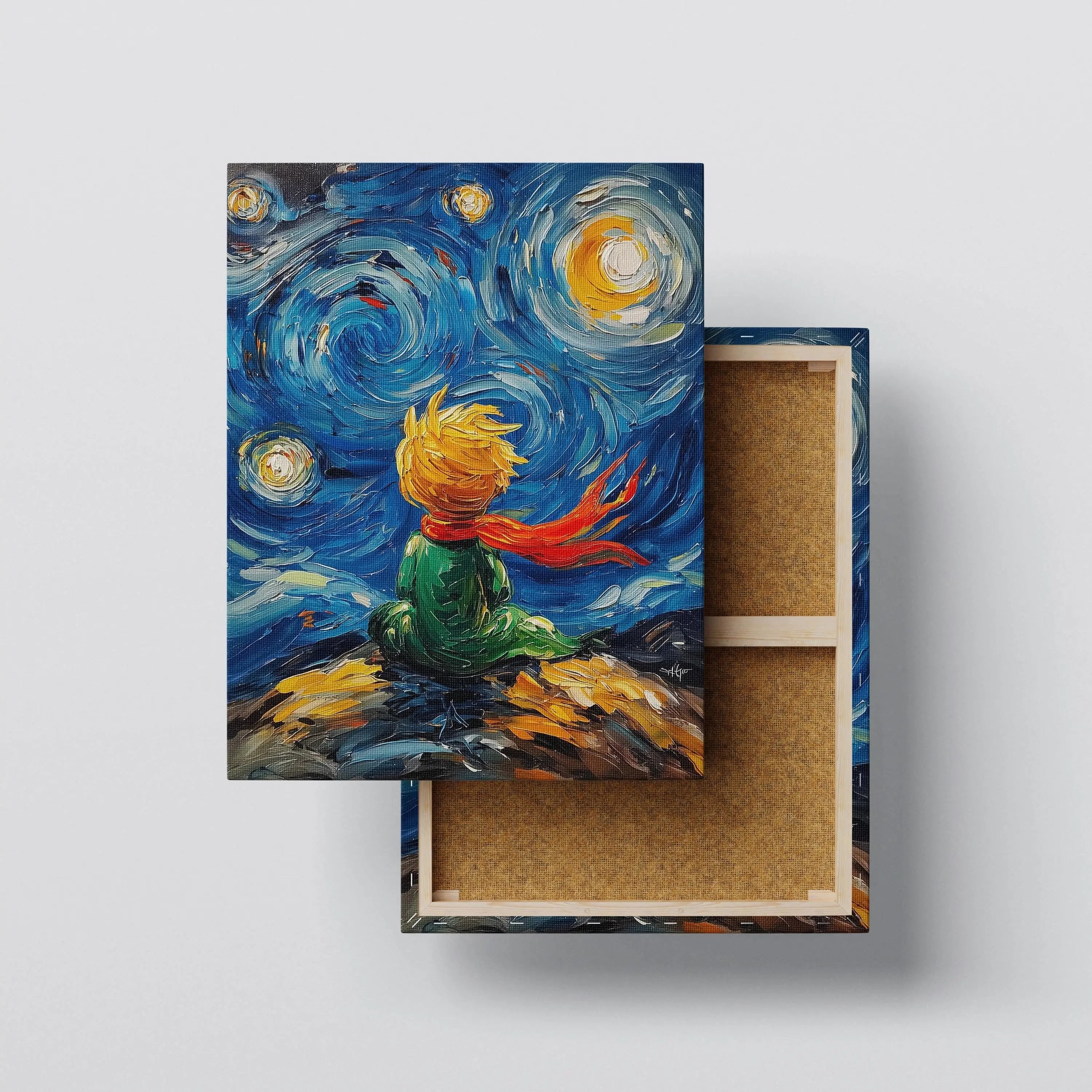 The Little Prince Starry Night Canvas – Whimsical Wall Art Inspired by Van Gogh Kubo Gallery