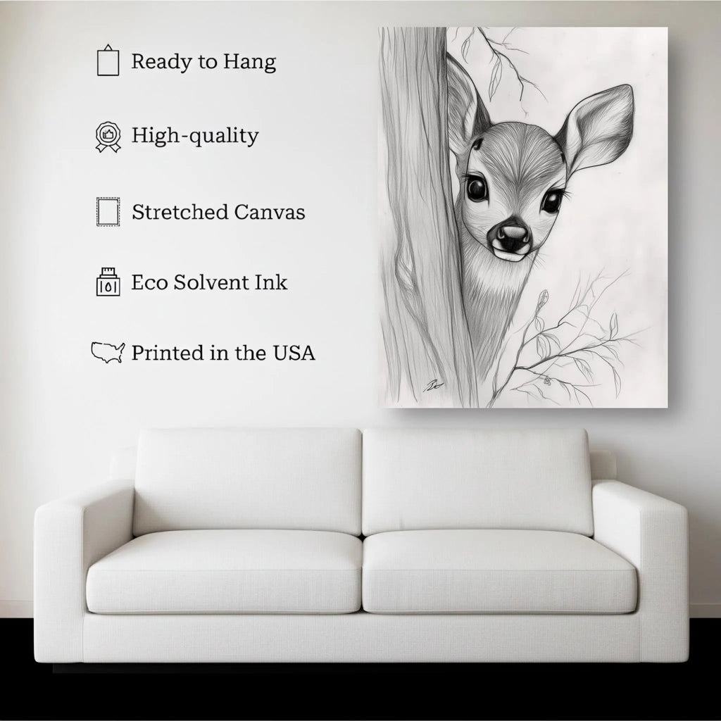 Curious Fawn – Hand-Drawn Pencil Sketch Deer Animal Wall Art Print Kubo Gallery