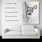 Curious Fawn – Hand-Drawn Pencil Sketch Deer Animal Wall Art Print Kubo Gallery