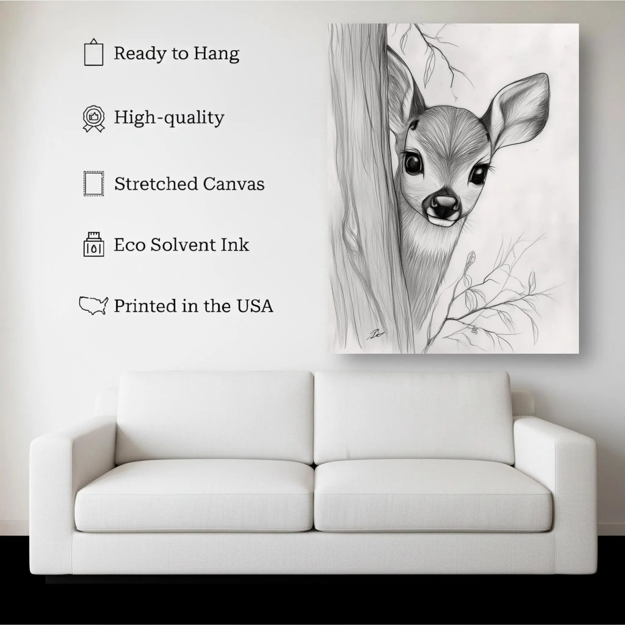 Curious Fawn – Hand-Drawn Pencil Sketch Deer Animal Wall Art Print Kubo Gallery