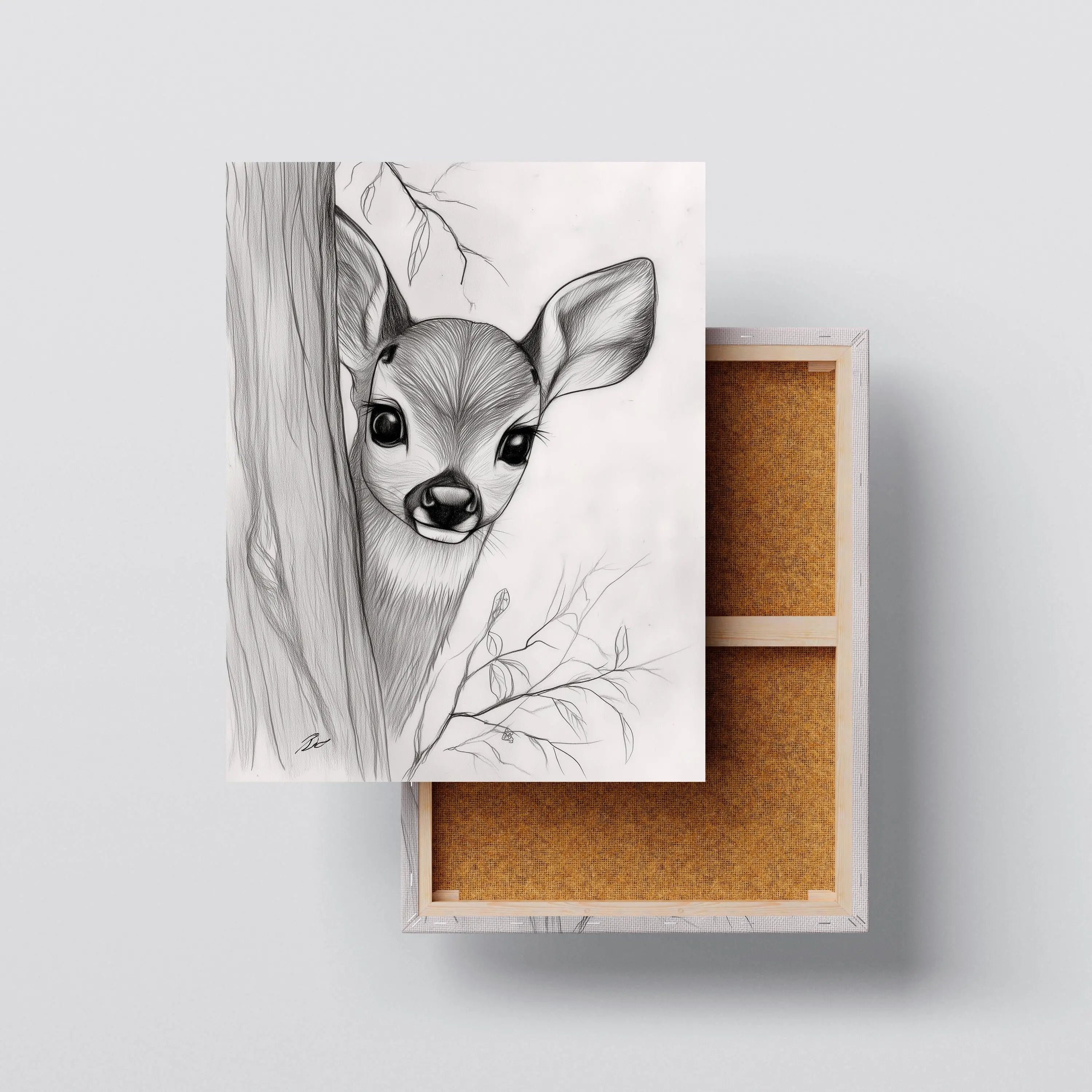 Curious Fawn – Hand-Drawn Pencil Sketch Deer Animal Wall Art Print Kubo Gallery