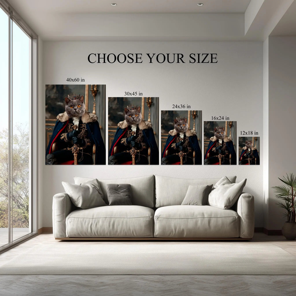 Custom Royal Pet Portrait – Your Dog or Cat Face on Noble Costume Canvas, Funny Personalized Pet Wall Art, Ready to Hang Kubo Gallery