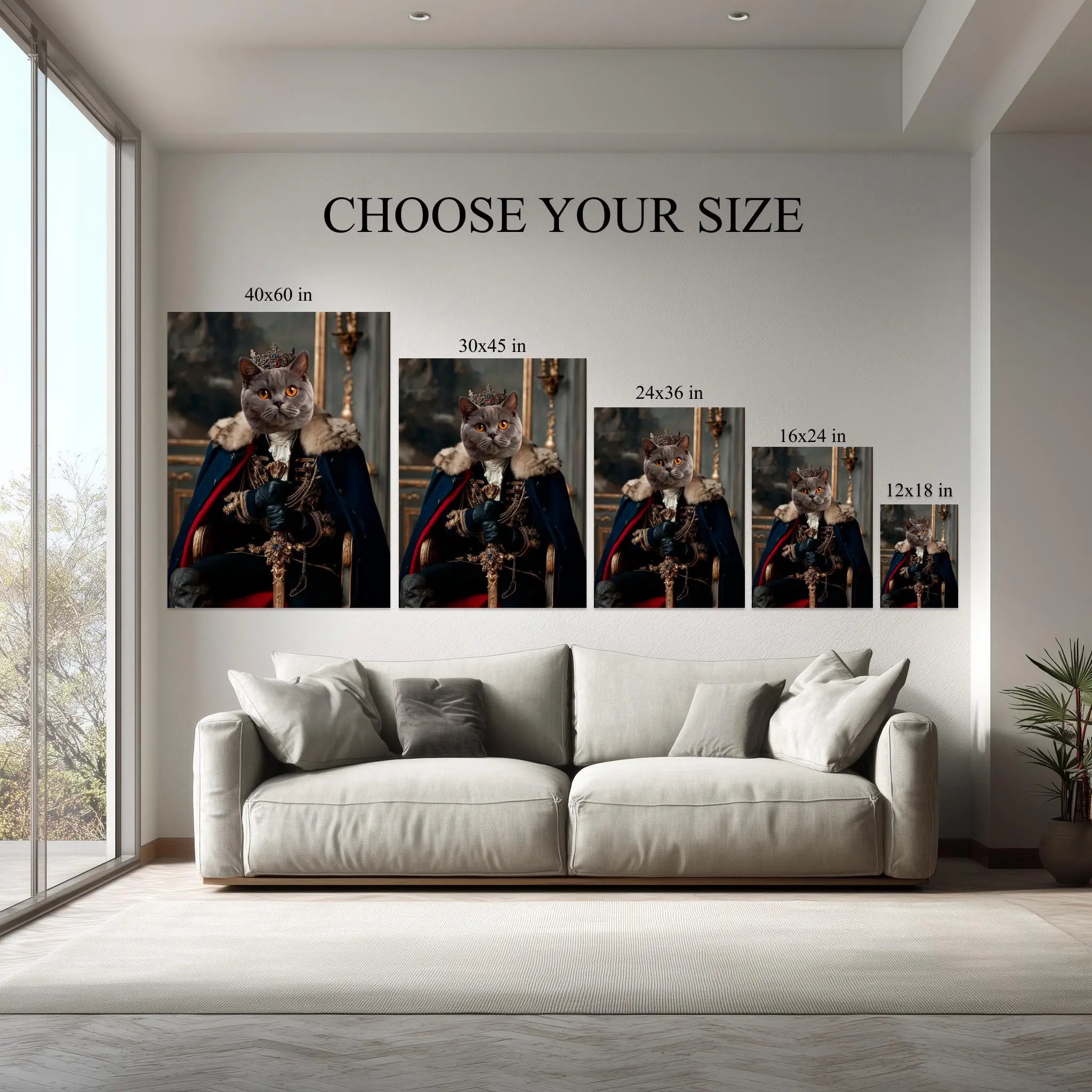 Custom Royal Pet Portrait – Your Dog or Cat Face on Noble Costume Canvas, Funny Personalized Pet Wall Art, Ready to Hang Kubo Gallery