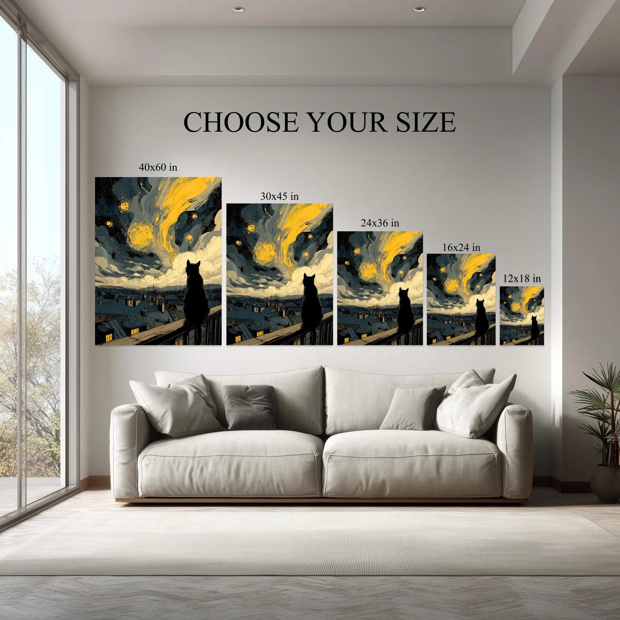 City of Stars – Cat & Starry Sky Night Canvas Wall Art Kubo Gallery