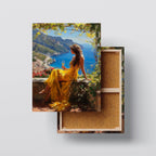 Golden Elegance – Woman by the Amalfi Coast Canvas Wall Art Kubo Gallery