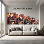 Colorful Geometric Woman Portrait Canvas – Ethnic Abstract Wall Art, Oriental Folk Style Painting, Ready to Hang Kubo Gallery