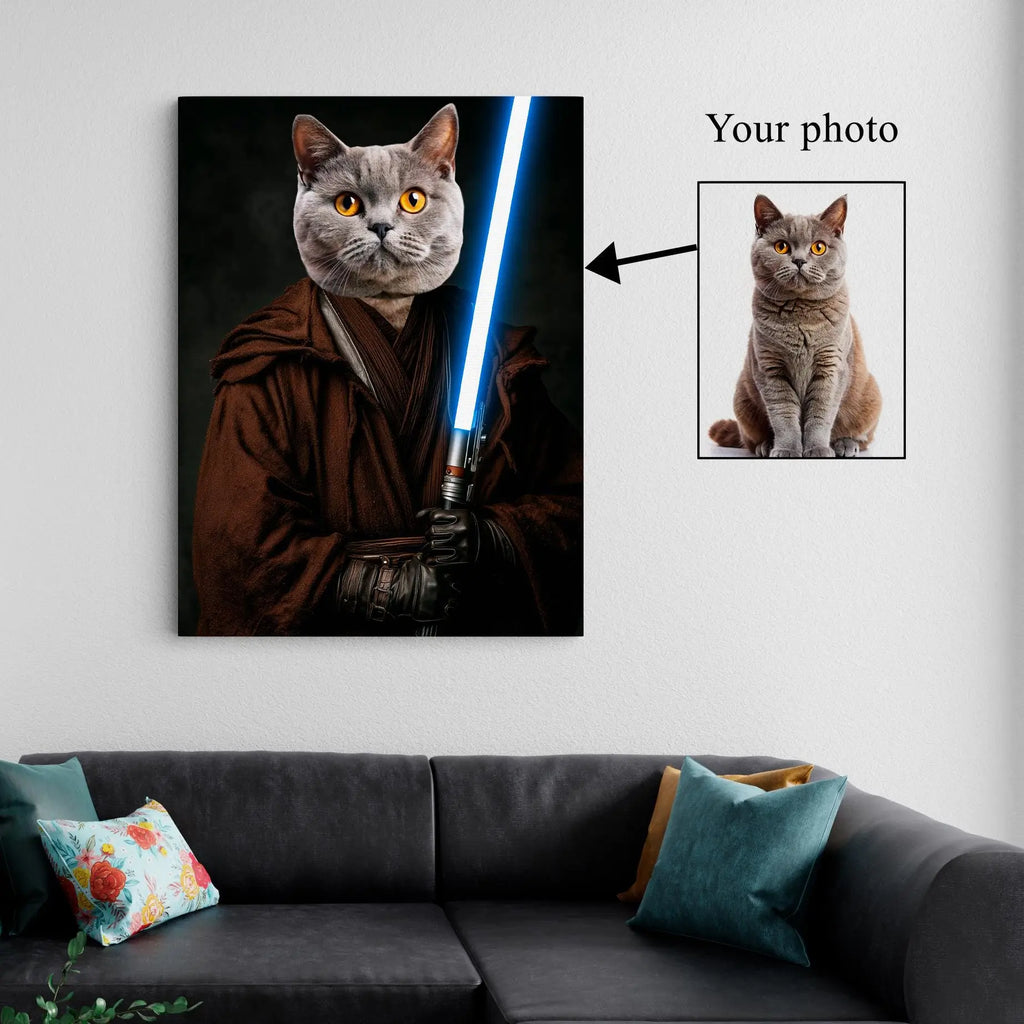 Custom Pet Jedi Portrait – Your Cat or Dog as a Star Wars Warrior Canvas, Funny Personalized Pet Art, Ready to Hang Kubo Gallery