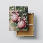 Hand-Painted Style Christmas Ornaments Canvas | Pink Baubles Wall Art | Holiday Decor Print Kubo Gallery