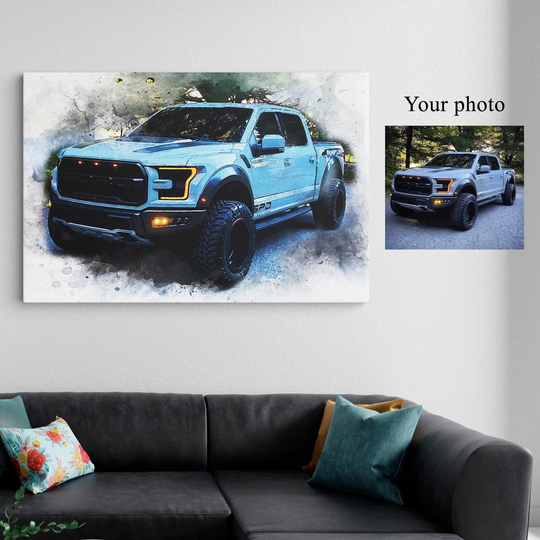 Mix Car Watercolor Portrait from Photo, Custom Vehicle Art on Stretched Canvas, Personalized Car Gift, Car Lover Wall Decor Kubo Gallery