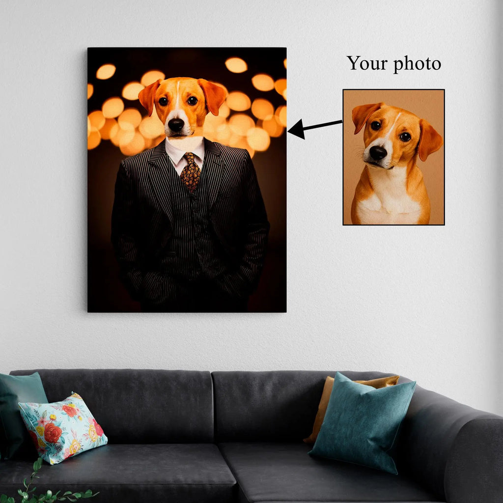 Custom Pet Portrait in Suit, Funny Pet Canvas Wall Art Kubo Gallery