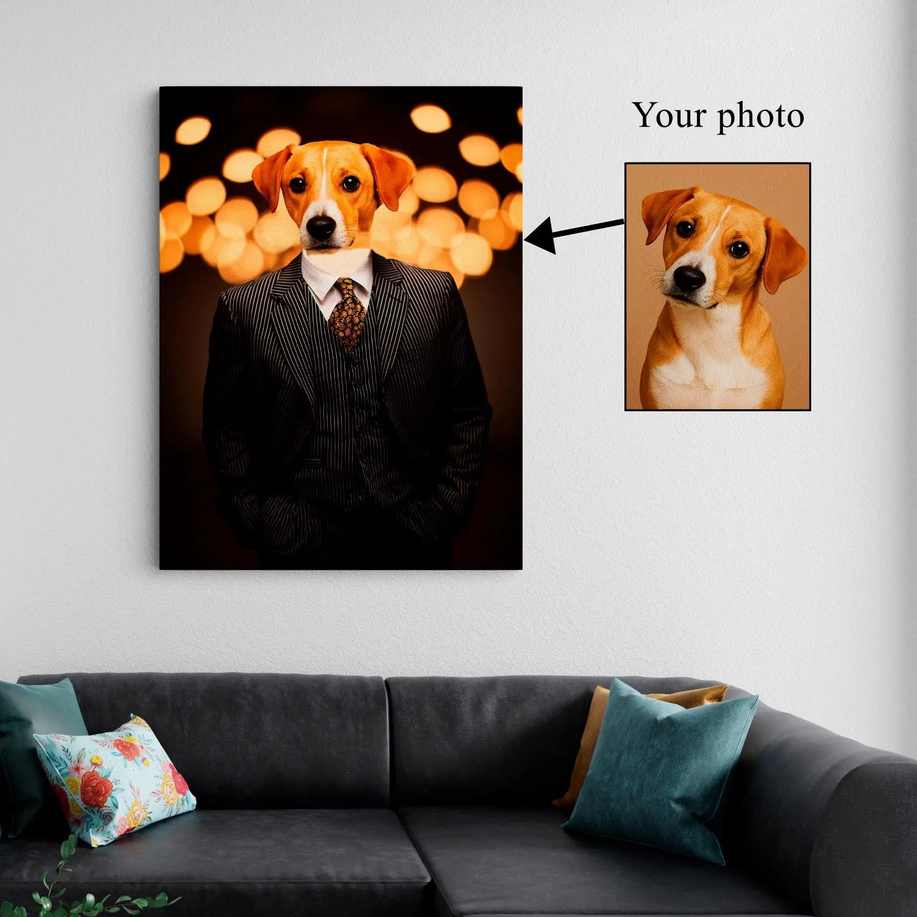 Custom Pet Portrait in Suit, Funny Pet Canvas Wall Art Kubo Gallery