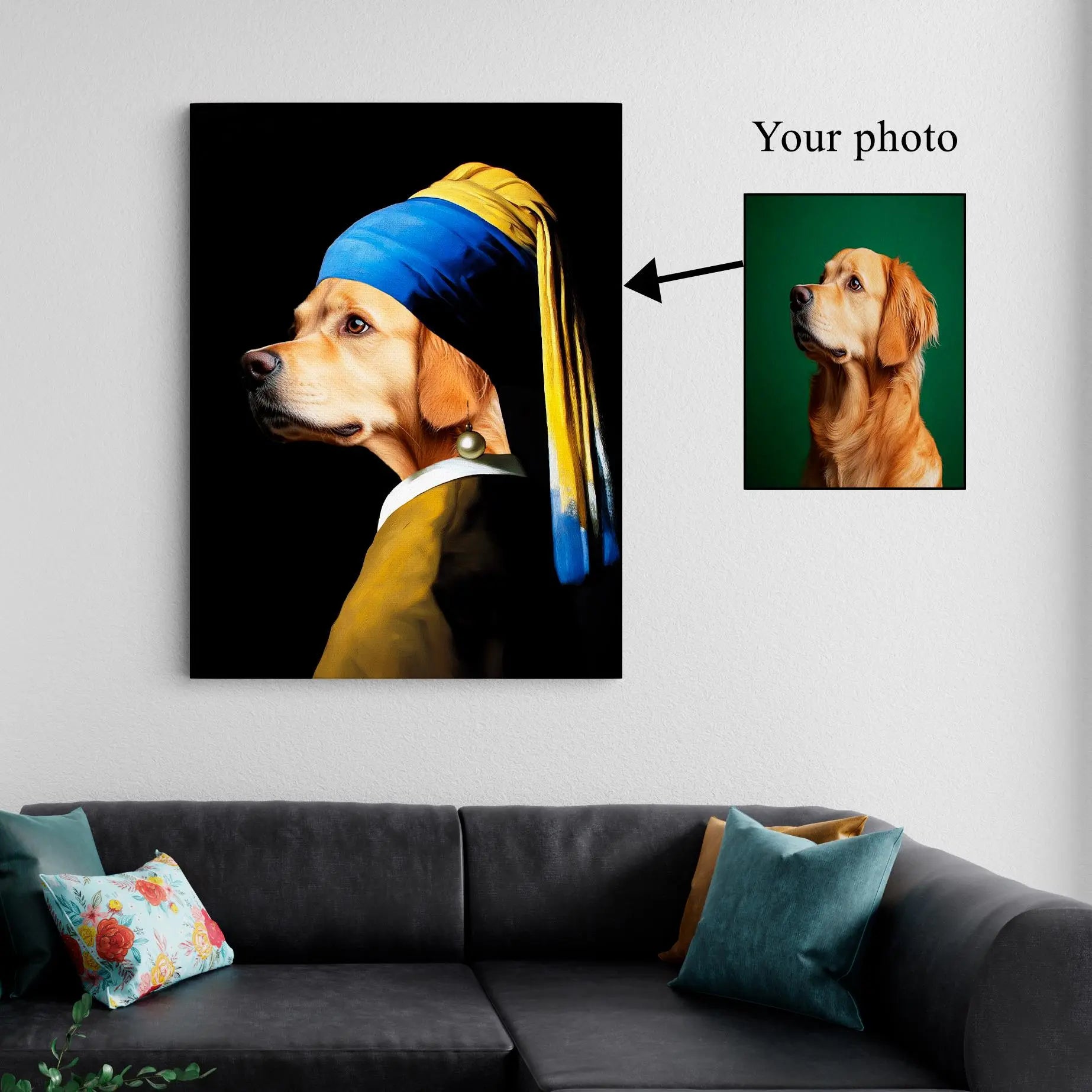 Custom Renaissance Pet Portrait: 'Girl with Pearl Earring' Style Canvas Kubo Gallery