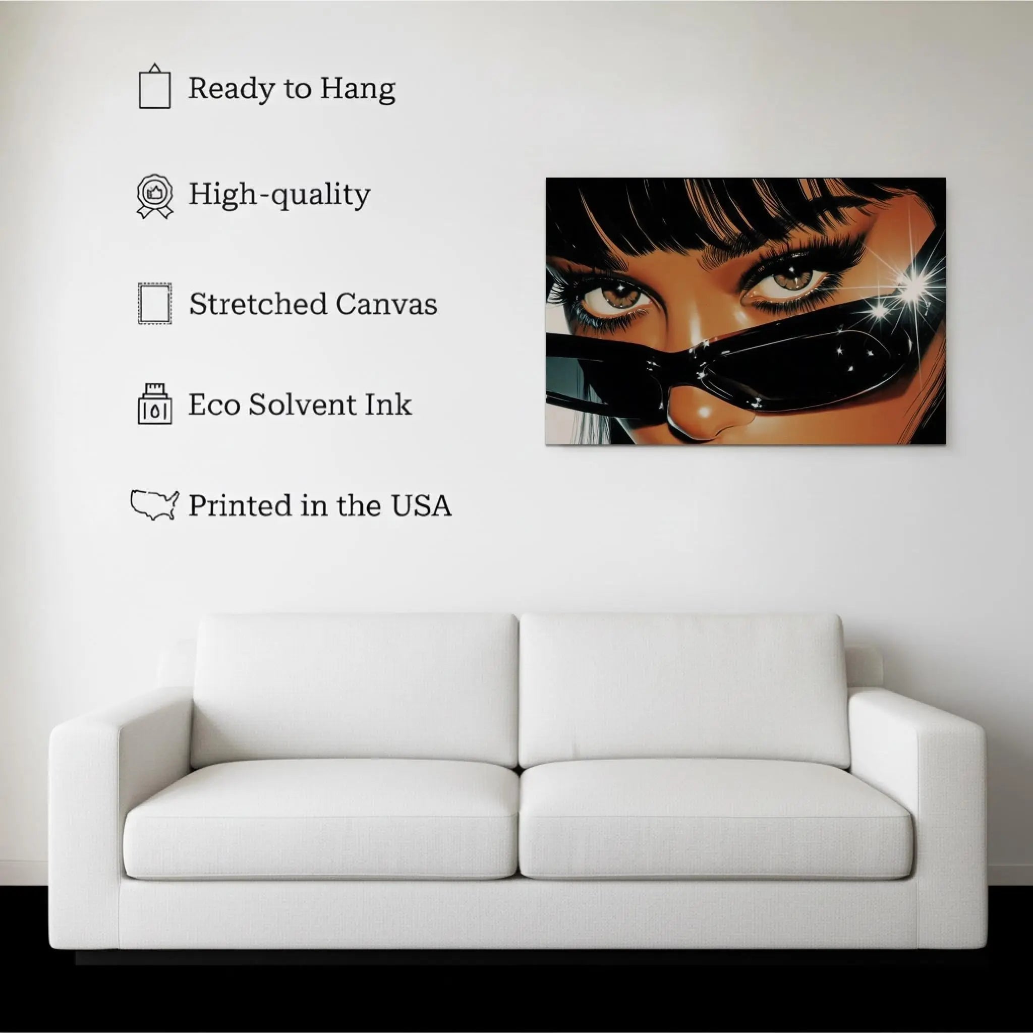 Neon Sunglasses Girl Canvas Art – Retro Fashion Portrait Kubo Gallery