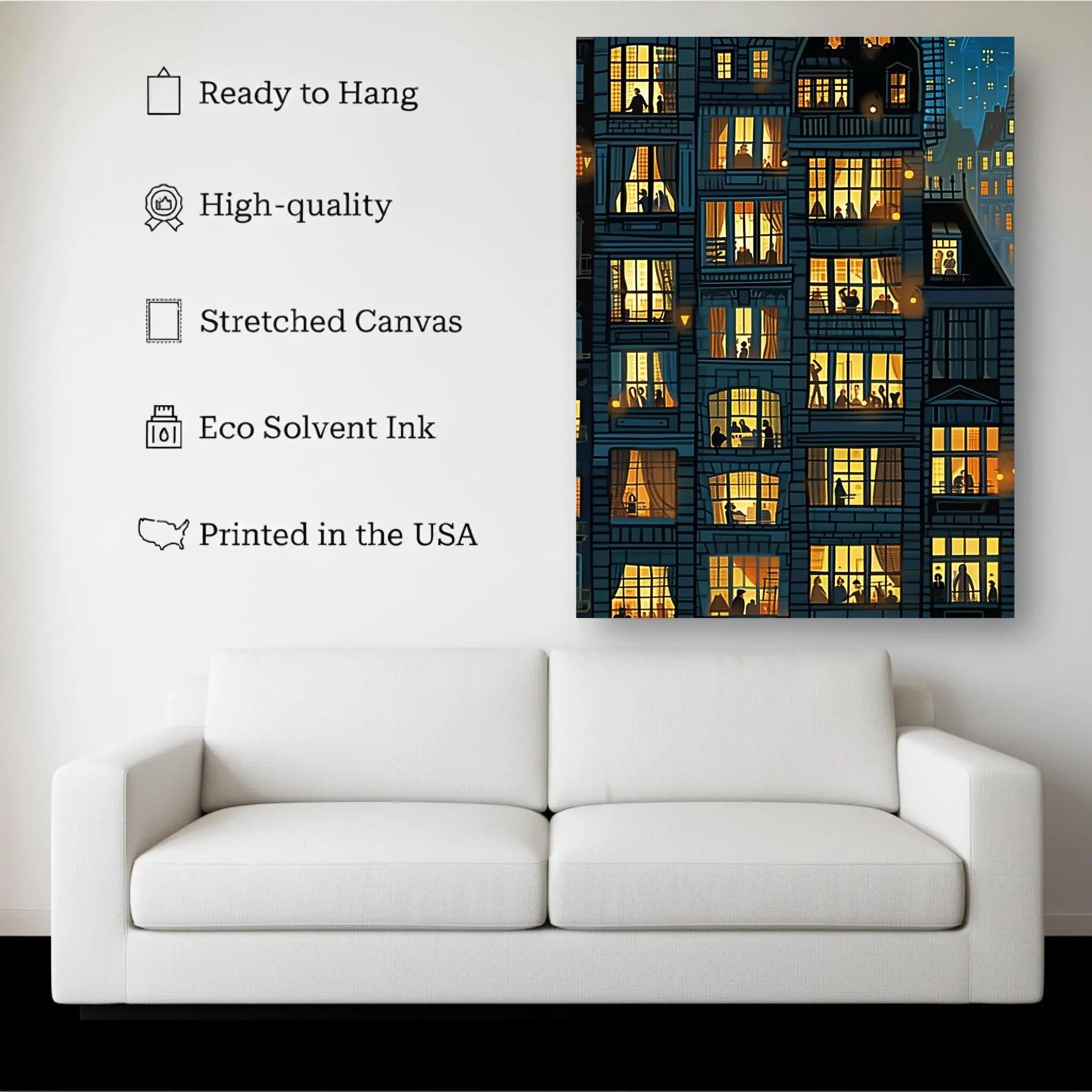 Windows of Stories – City Night Wall Art Framed Ready to Hang Kubo Gallery