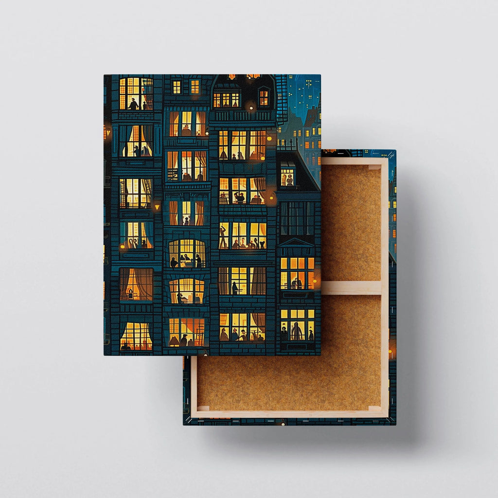 Windows of Stories – City Night Wall Art Framed Ready to Hang Kubo Gallery
