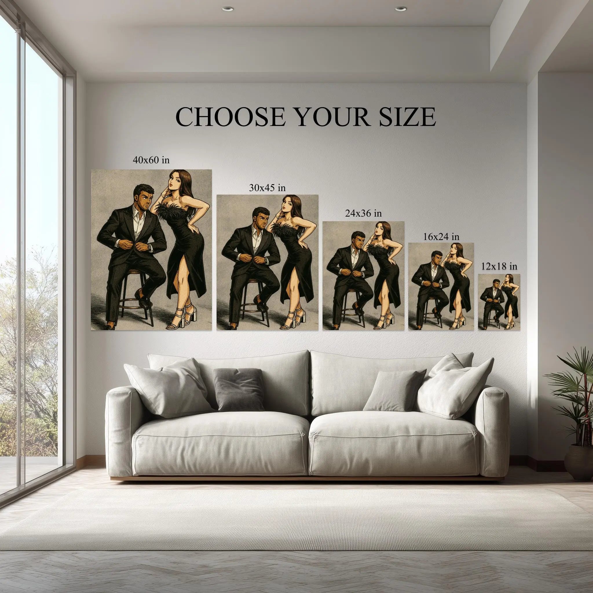 Custom Anime Portrait – JoJo Style Couples Stretched Canvas Art Kubo Gallery