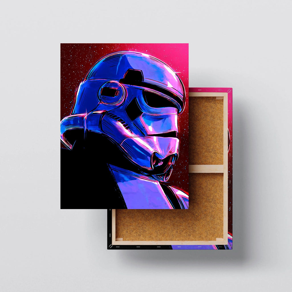 Cyberpunk Stormtrooper Poster – Neon Sci-Fi Wall Art Print, Futuristic Helmet Canvas, Star Wars Art for Gaming or Pop Culture Decor Kubo Gallery