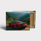 Ferrari Mountain Canvas – Red F8 Tributo Car Wall Art, Supercar Landscape Print, Exotic Car Poster, Ready to Hang Home Room Office Decor Kubo Gallery