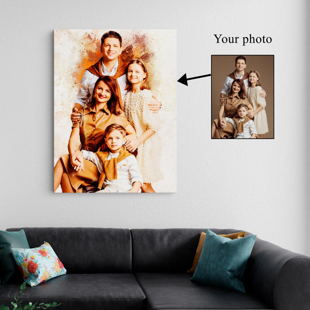 Custom Family Portrait Painting from Photo – Watercolor Style Canvas, Personalized Anniversary Gift for Parents, ready to hang Kubo Gallery
