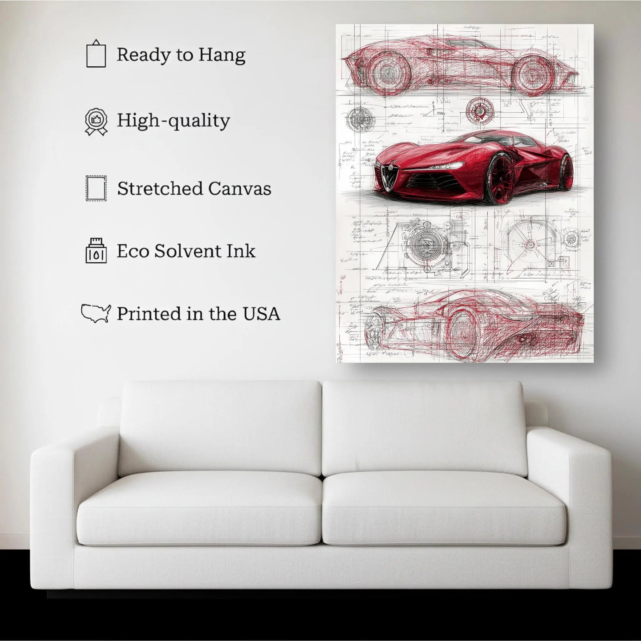 Red Concept Car Blueprint – Futuristic Automotive Design Wall Art Kubo Gallery
