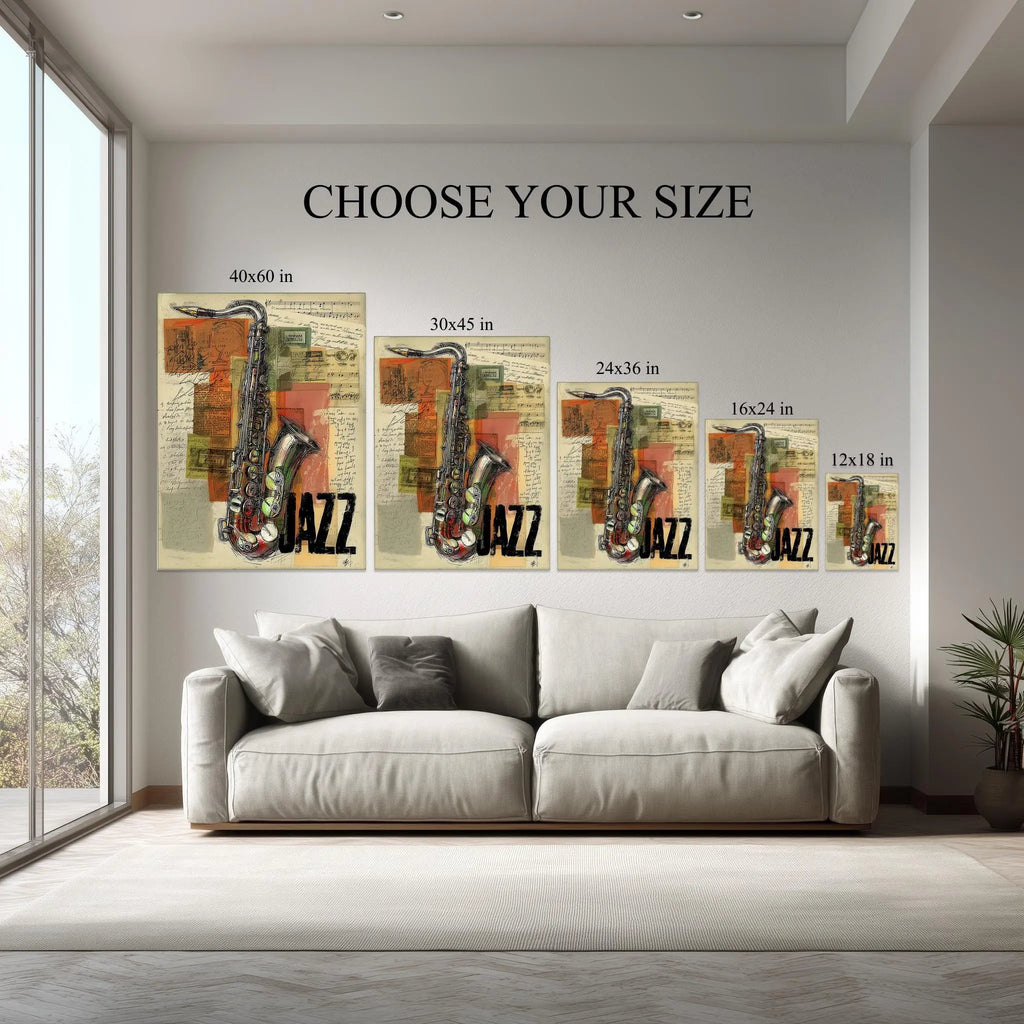 Vintage Jazz Saxophone – Mixed Media Collage Wall Art Kubo Gallery