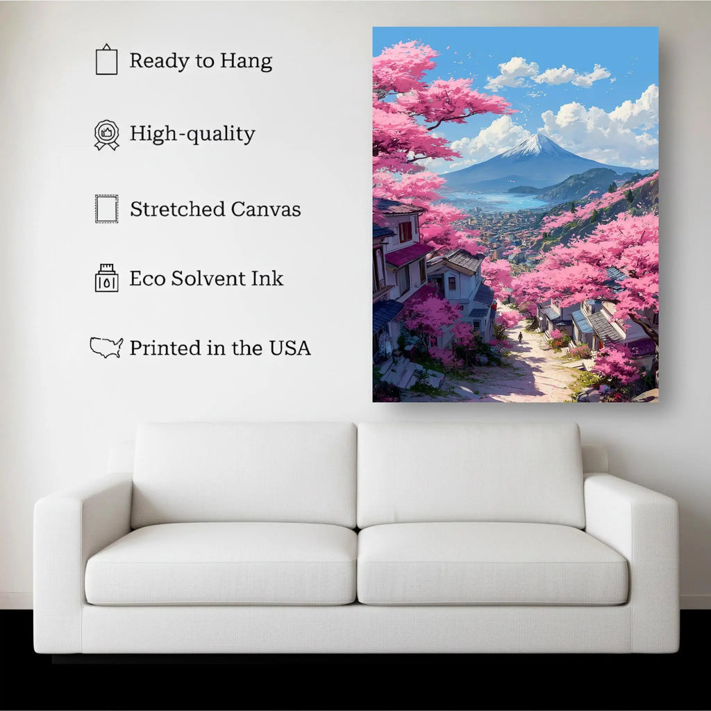 Blossom Path to Fuji – Japanese Cherry Blossom Street Canvas | Kubo.Gallery Kubo Gallery