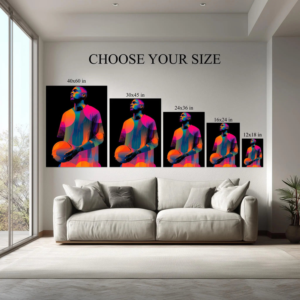 Vibrant Focus – Neon Pop Art Basketball Canvas Print | Kubo.Gallery Kubo Gallery