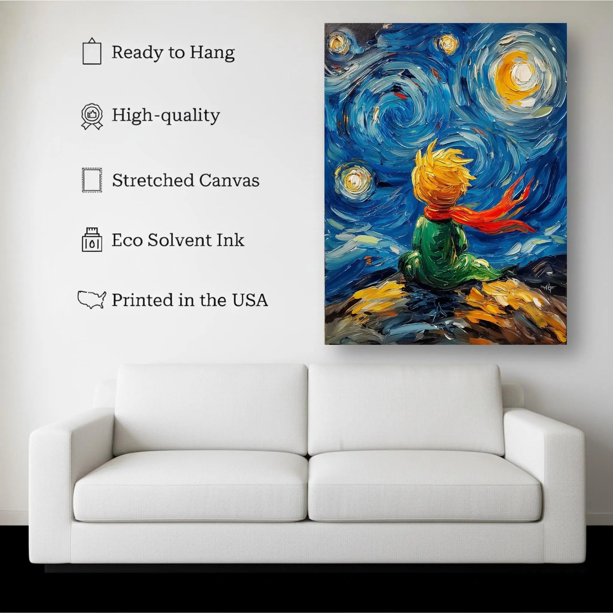 The Little Prince Starry Night Canvas – Whimsical Wall Art Inspired by Van Gogh Kubo Gallery