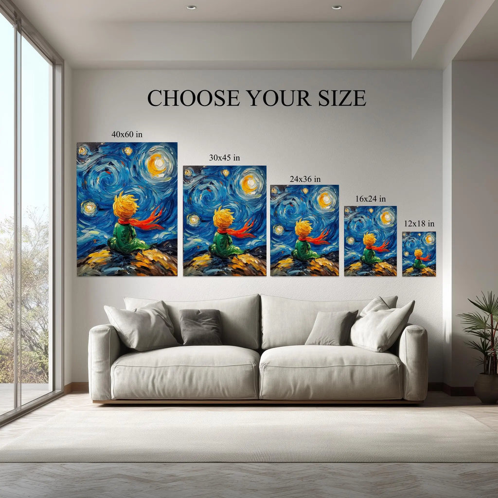 The Little Prince Starry Night Canvas – Whimsical Wall Art Inspired by Van Gogh Kubo Gallery